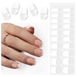 Semi Cured Gel Nail Strips French, EBANKU 20 PCS White Tip Clear Base Gel Nail Stickers Transparent Gel Nail Wraps for Home Nails DIY - UV Light Required