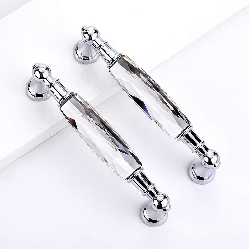 JUXYES Pack of 2 Crystal Cabinet Handles Pulls, Chrome Silver