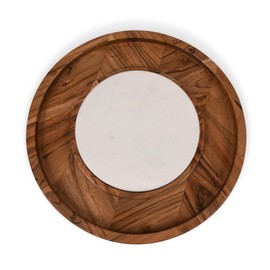 PICNIC TIME Isla Serving Platter with Marble Cheeseboard Insert, Acacia Wood Charcuterie Board Set, Round Serving Chopping Tray, (Acacia Wood with Marble)