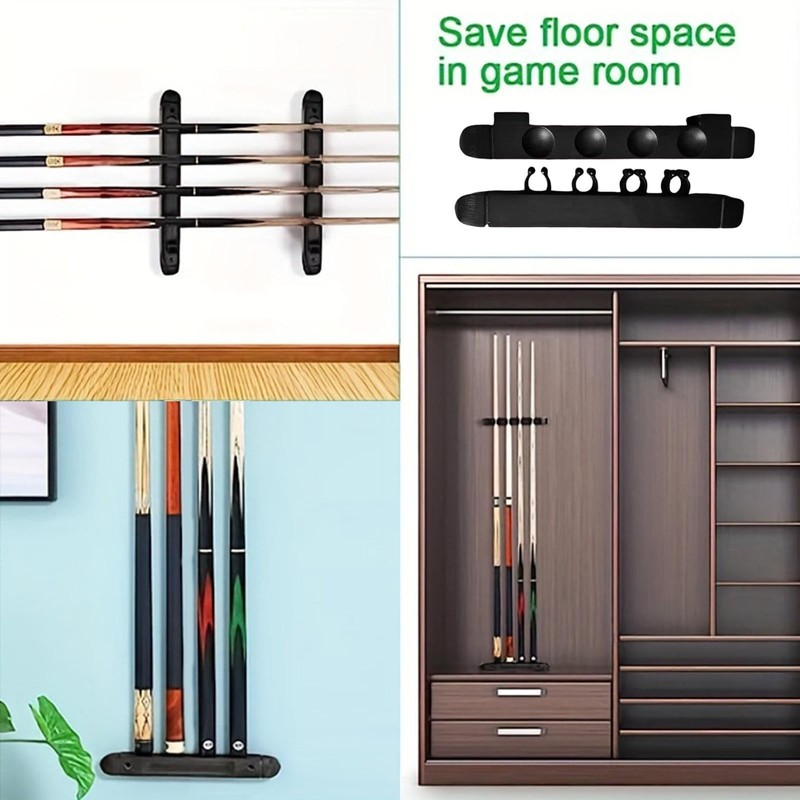 Generic Pool Cue Rack Wall Mount - 4 Cue Clips