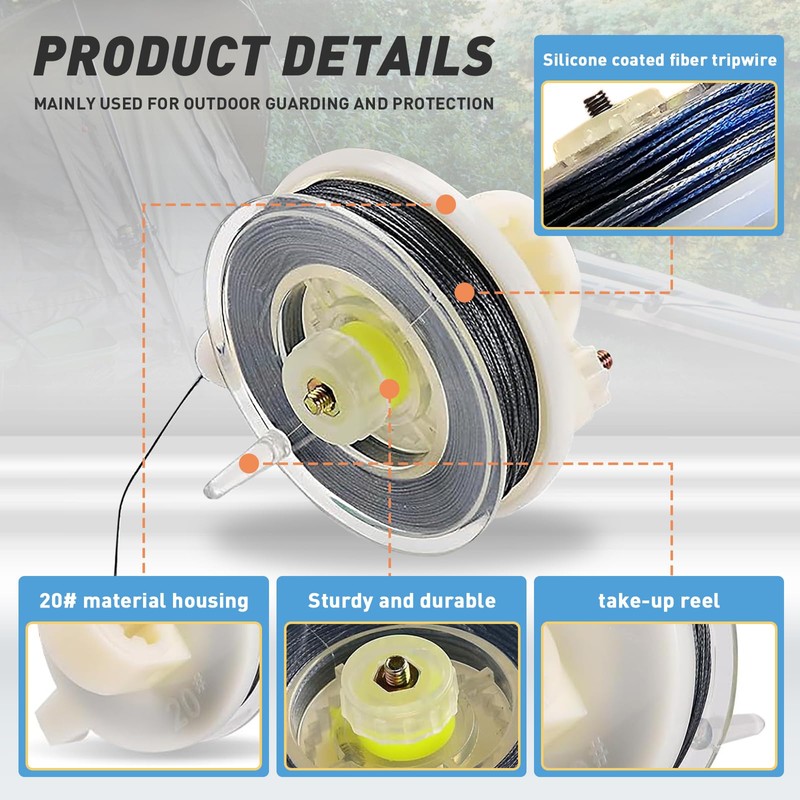 Kevlar Trip Wire Alarm Device with Reusable Reel - 85ft