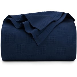 Utopia Bedding Navy 100% Cotton Blanket [Full Size - 90x84 Inch] 350GSM Lightweight, Soft and Breathable Thermal Blanket for All Seasons
