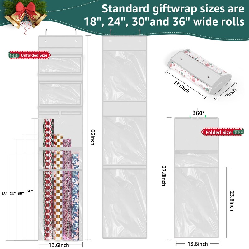 Wrapping Paper Organizer Storage, Double-Sided Hanging Gift Wrap Roll Holder