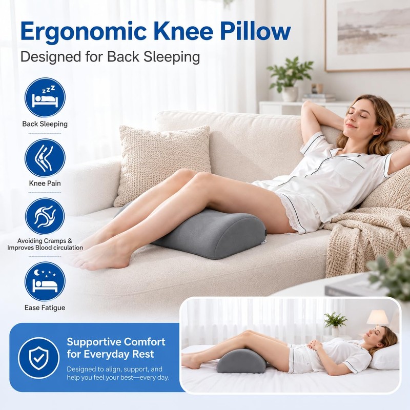 Ergonomic Orthopedic Knee Wedge Pillow for Back Sleeping, Contoured Memory