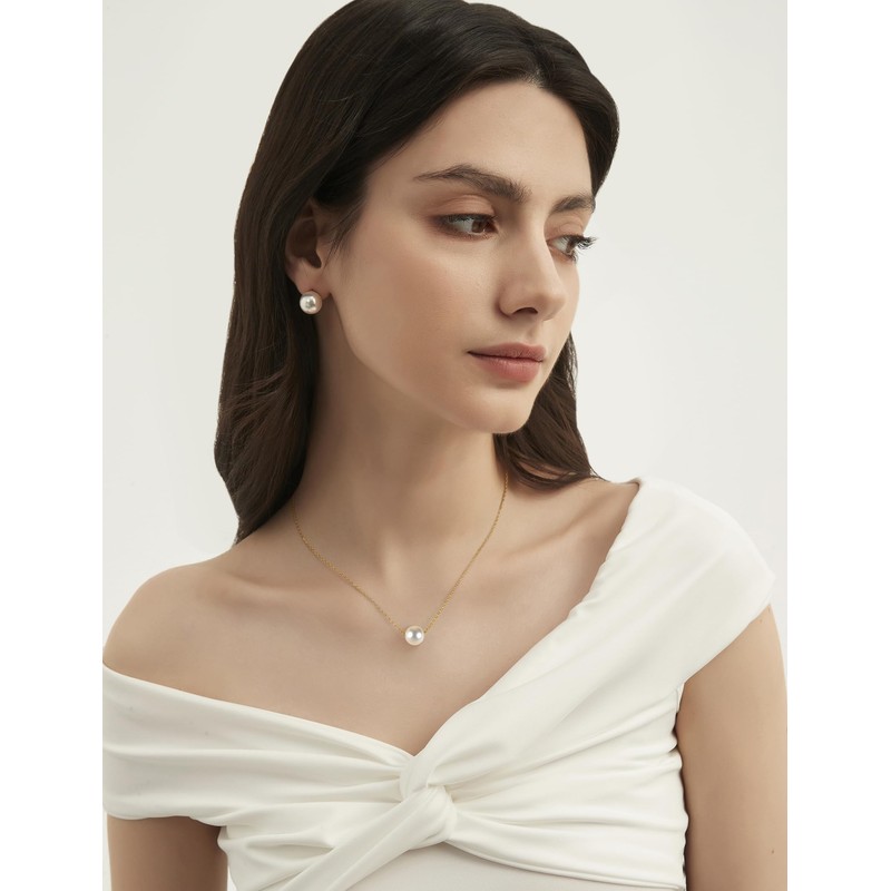Mameloly Pearl Necklaces for Women Dainty 14K Gold Plated O-link