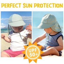 OLIKER Baby Sun Hat with Breathable Mesh, UPF 50+ Quick Drying Unisex Baby Toddler Sun Hat for Summer Beach Swim (6-24M Gray Green)