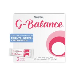 Nestlé G-Balance Myo-inositol y Probióticos, Suplemento Alimenticio, Cont. Net. 160,8g, 60 sobres de 2,68gc/u