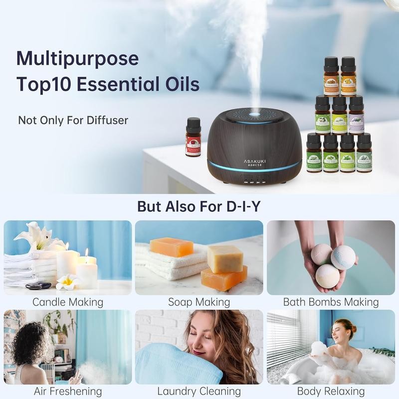 ASAKUKI 300ML Essential Oil Diffuser with Top 10 Oil Set