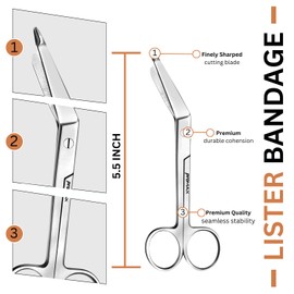 ProMaxCare 5.5 Inch Trauma Shears for Nurses - Lister Bandage Scissors Veterinary - Medical Shears for Nurses, Surgical & EMS Use (Silver)