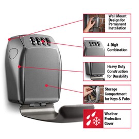 Master Lock Heavy Duty Wall Mount Key Lock Box, Holds 5 Keys - Ideal for Landlords and Property Managers, 5415D