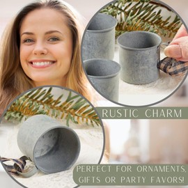Factory Direct Craft Pack of 3 Small Primitive Tin Cup Ornaments - Rustic Weathered Metal Measuring Cups for Farmhouse Decorating and Baking Gifts (2" diam x 1-1/2" H)