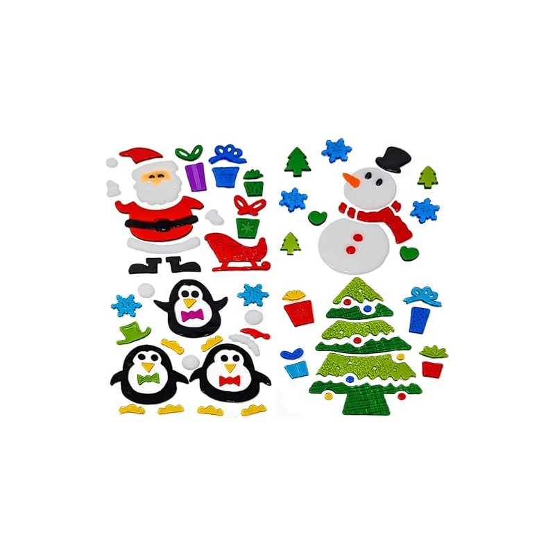 Christmas Window Stickers, 4 Sheets, Christmas Gel Clings