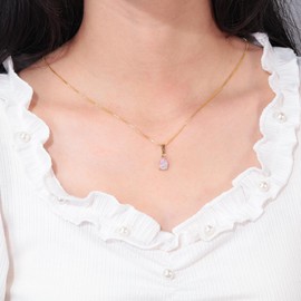 CiNily Opal Pendant Necklaces for Women 14K Gold Plated Dainty Teardrop Pendant 7x10mm Purple Opal Birthstone Necklaces Simple Gold Chian Necklace, Birthday Anniversary Wedding Gifts