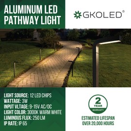 GKOLED Low Voltage Landscape Lights, Outdoor LED Path Lights, 3W 9-15V AC/DC Garden Lights for Yard, Lawn, Pathway, Walkway, Die-cast Aluminum Housing, Black, 6 Pack