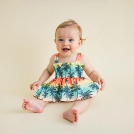 Loalirando Baby Girl Clothes Summer Jumpsuit Tree Print Gradient Sleeveless Romper Dress with Hat One Piece Boho Sundress 2Pcs Sets Infant Outfits (Red, 0-3 Months)