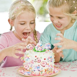 Foowztao 36Pcs Lollipop Cupcake Toppers - Candyland Party Decorations - Pink, 6 Patterns, 6pcs Each - Dessert Decorating Cupcake Toppers - Birthday, Baby Shower, Gender Reveal, Wedding, Other Events