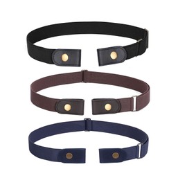 3 Pack No Buckle Stretch Belt for Women and Men Elastic Waist Belt up to 72 Inches for Jeans Pants (Z-black+coffee+blue, Pants Size 52"-72")