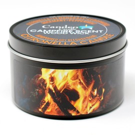 Candeo Candle Citronella Candle - Wood Wick - DEET Free - Made with Plant Based Essential Oils and a Soy/Beeswax Blend - 30 Hour Burn Time - 6 oz (Campfire)