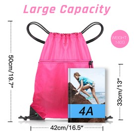 CHEPULA Drawstring Bags, Large Sports Backpack String Swim Drawstring Gym Bags for Women Men, Travel Beach Bag with Waterproof (Rose Red)