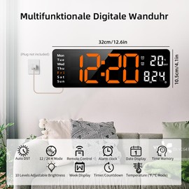 Koolertron Wall Clock Digital 13 Inch Wall Clock Large Display LED Digital Clock with Remote Control Digital Wall Clock Adjustable Brightness with Time/Date/Temperature for Living Room Kitchen Office