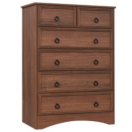 VVFLU Wood Dresser Tall for Bedroom, 6 Chest of Drawers, Mid Century Modern 6 Drawer Dresser, Cherry Wood Dresser with Large Dresser, Storage for Clothes, Vintage, for Living Room, Bedroom, Hallway