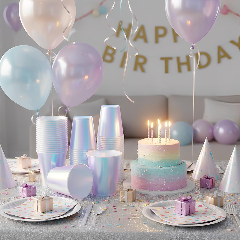 50 Pcs Frosted Plastic Cups, 12 OZ Thickened Disposable Iridescent