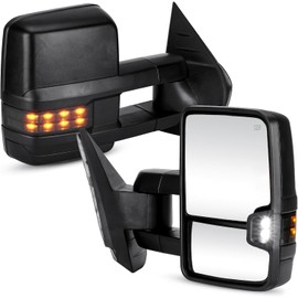 Perfit Zone Towing Mirrors Replacement Fit for 2003-2007 Chevy Silverado for GMC Sierra 1500 2500 3500 HD (2007 only for Classic Model) Black Power Heated Smoked Turn Signal Clearance Lamp Pair LH RH