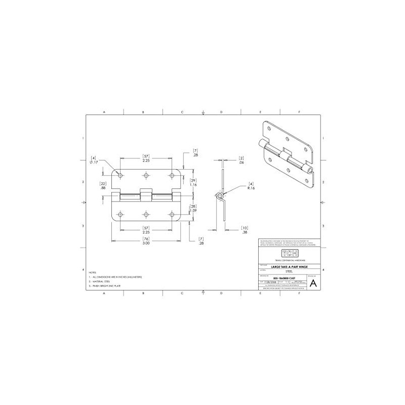 TCH Hardware 4 Pack Large Steel Take Apart Hinges -
