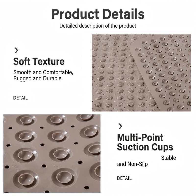 Shower Mat, Non-Slip Shower Mats with Suction Cups and Drain