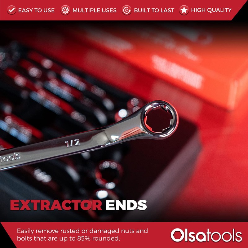 Olsa Tools 6pc Box End Wrench Set, 45-Degree Offset, Chrome