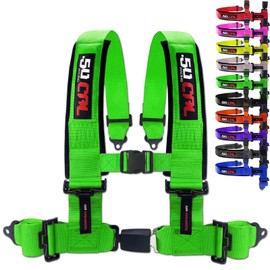 2 & 3 in 4 point harness for bucket seat with Push Button Release, 10 colors to choose from, racing harness 4 point car (2in, Green)