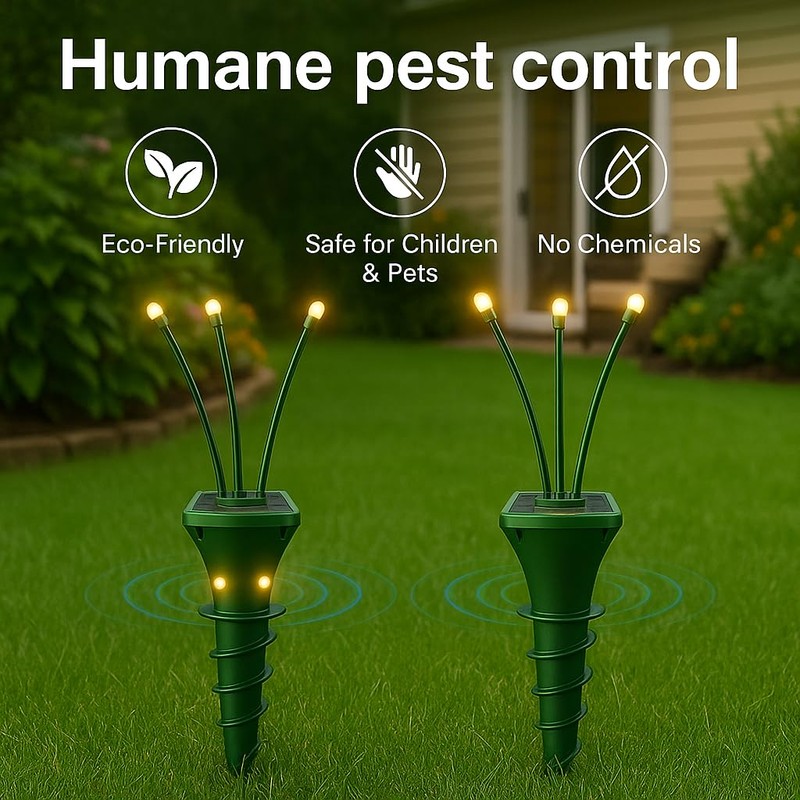 Mole Repellent with Swaying Lights Solar Powered 2 Pack -