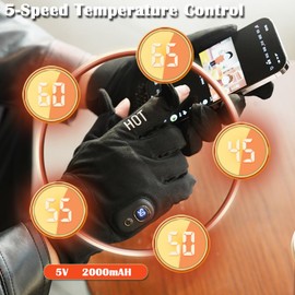 OBEST Beheizte Handschuhe Für Männer Frauen,Skihandschuhe Mit Heizung,Beheizbare Handschuhe Fahrrad Motorrad,5v 2000mah Wiederaufladbar 5 Stufige Beheizte Winterhandschuhe,Für Klettern,Wandern,Camping