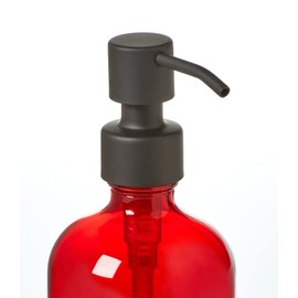 Red Soap Dispenser with Black Flat Head Metal Pump - 16oz Glass Jar Lotion Bottle for Soap Refills (Red/Black Flat Head)