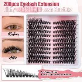 Cat Eye Lash Clusters Kit 50D C Curl Lash Extension Kit Natural Eyelash Clusters Individual Lashes Kit with Lash Bond and Seal Lash Applicator