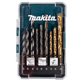 Makita D-71962 Drill Bit Set 9 Pieces in Storage Box for Stone, Metal and Wood, Diameter 5-8 mm, Round Shank