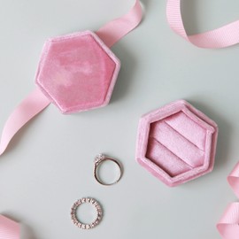 Pink Positive Double Ring Holder Ring Box in Pink Velvet Ring Box