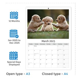 2025 Calendar UK 12 Months A4 Cute Dog Calendar 2025 Month to View Calendar Wall Calendar Papa Prints