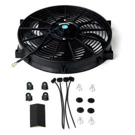 14" 12V Universal Slim Fan Push Pull Electric Radiator Cooling Fan Mount Kit (Pack of 2) Black