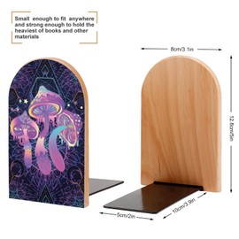 Hon-Lally Magic Mushrooms Psychedelic Art Pattern Wood Bookends Decorative Bookend Non-Skid Office Book Stand for Books Office Files Magazine