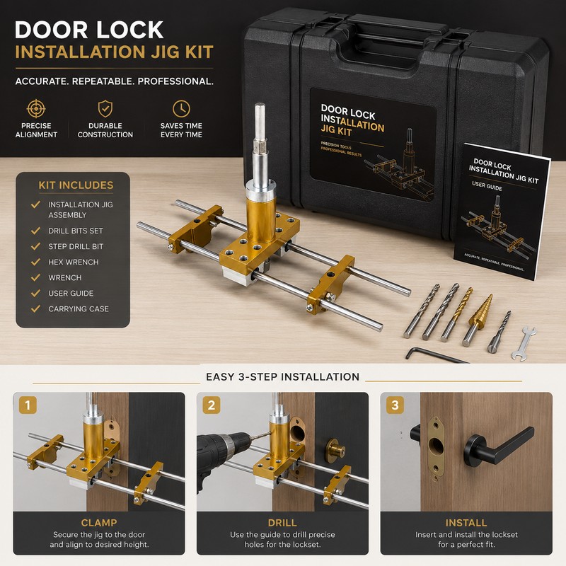 Wooden Door Lock Mortising Jig for Installation – Adjustable Hole