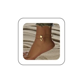 Cimenexe Bohemian Layered Disc Ankle Bracelet Gold Initial V Ankle Chain Bracelet Layered Letter V Beach Anklet Chain Small Coin Foot Chain Anklet Summer Beach Foot Chain Jewelry for Women