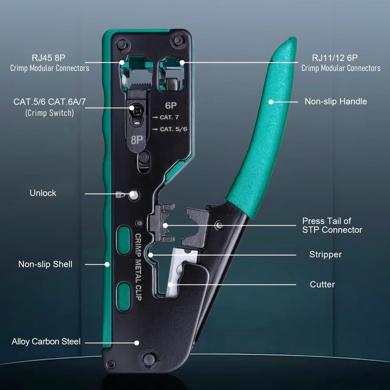 LMX RJ12/RJ45 Data Cable Crimper, Wire Stripper, Wire Cutter, CAT