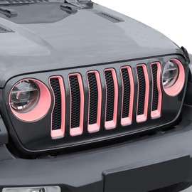 JeCar Front Grill Inserts & Headlight Trim Cover Exterior Accessories Compatible with Jeep Wrangler 2018-2023 JL & Unlimited, Pink