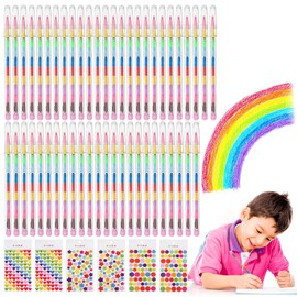 CERICAI Twistable Crayons for Party Bags - 50Pack Crayon Rainbow Pencils, Colouring Pencils with 9Pcs Rainbow Stickers, Stacking Crayons with 11 Swap Points, Stationary Supplies for Parties School