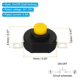 PATIKIL YT-1412-KD Locking Press Button Switch Flat Pin with Hole On/Off Self-Locking 30V 0.5A Micro Switch for Torch Light Rod Output Black Pack of 20