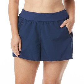 Stretch Woven Beach Shorts — Quick Drying UPF Athletic Swim Bottoms — Navy Size 6