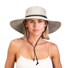 Sloggers Wide Brim Hats for Women - Braided Packable Summer Hats for Women - UPF 50+ Maximum Sun Protection for Gardening, Beach, Hiking, Travel - with Wind Lanyard Pull Closure (Gray)