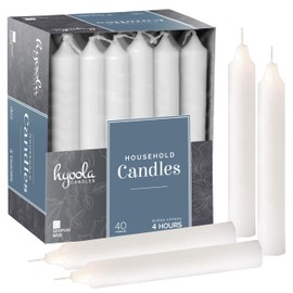 Hyoola Taper Candles - 5 Inch White Dripless, Unscented Dinner Candle - 40 Pack European Made Candles 4 Hour Burn Time