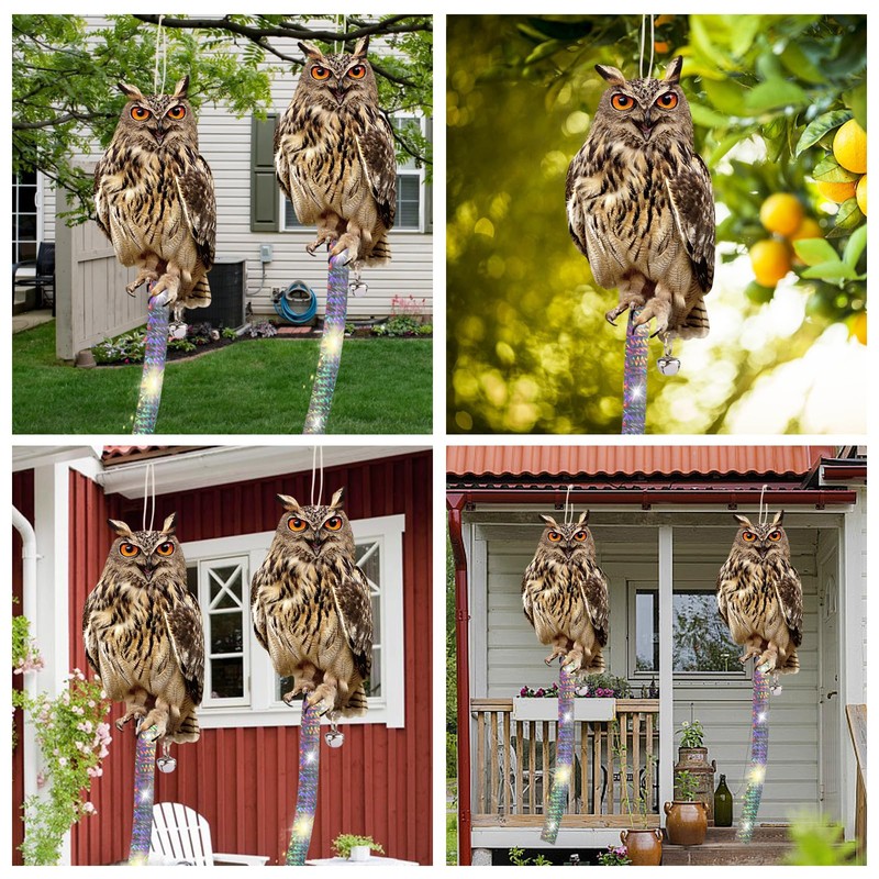 Lifreer Woodpecker Bird Scare Devices, 2PCS Owl Shape Reflective Deterrents